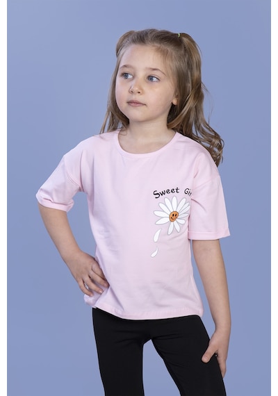 Toontoy Kids Toontoy Kız Çocuk Papatya Desenli Sweet Girls Baskılı Tişört Pembe