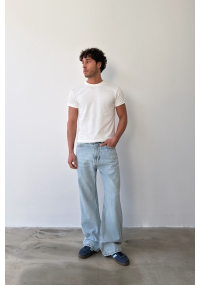 Flaw Yıkamalı Lazer Baskı İspanyol Paça Jean-29649 Buz Mavi