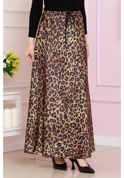 Sevitli Beli Bağcıklı Leopar Desenli Etek-hardal-4715 Hardal