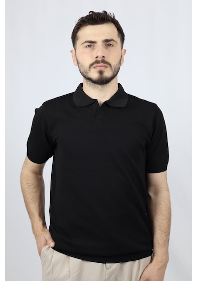 Ventov Polo V Yaka Pirinç Örgü Erkek Triko Vtr2603 Siyah