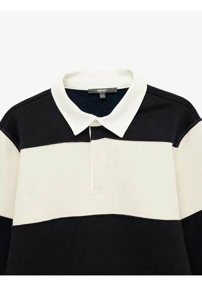 Koton Renk Bloklu Polo Yaka Lacivert Erkek Sweatshirt 6wam70067mk Lacivert