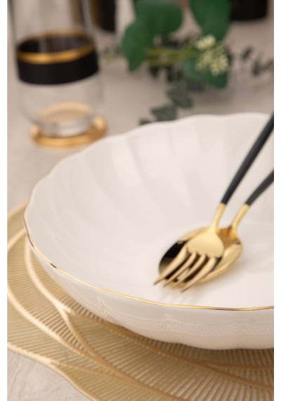 Kütahya Porselen Bone Luz Altın Yaldzlı Bowl Kase 25x6cm 2000ml 4 Lü Bnlzf25ks00 Çok Renkli