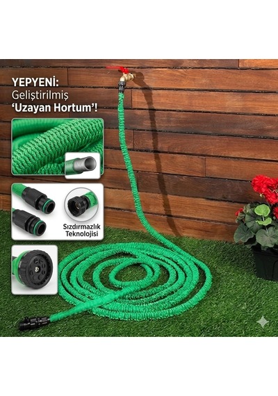 Lexroo Kupa 15 Metre Uzayan Hortum Seti - 7 Fonksiyonlu Tabanca Ve 1/2 İnç Musluk Adaptörü