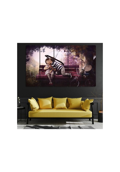 Çocuklar, Şemsiye - 5 Parçalı Tablo Görsel - 702503691 Görsel