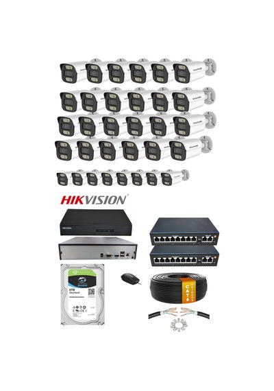 32'li 5mp Ip Kamera Seti Poe Hikvision Nvr İç/dış Mekan Gece Görüş Ses Kayıt Mobil İzleme 6tb Set