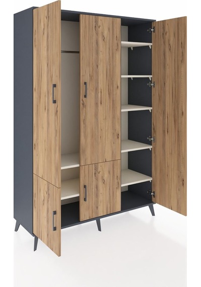 Hyperion Dolap 7 Raflı 5 Kapaklı Tek Askılı 132x44x195 Antras... Antrasit