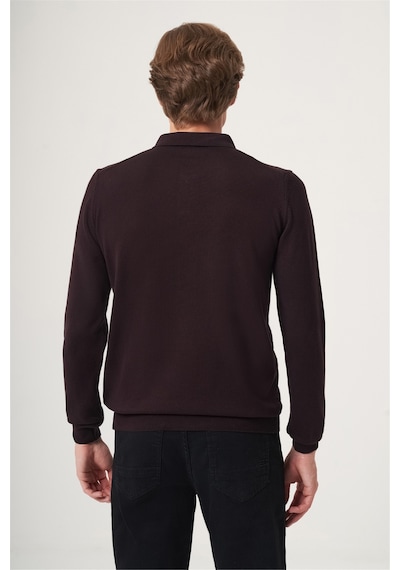 İmza Mor Polo Yaka Uzun Kol Örme Comfort Fit Pamuklu Kazak 1012265150 Açık Mor