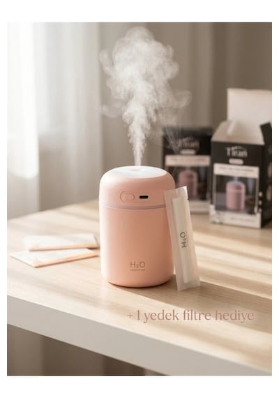 Araç Içi Mini Hava Nemlendirici Led Işıklı Taşınabilir Ultrasonik Buhar Makinesi +  1 Yedek Filtre