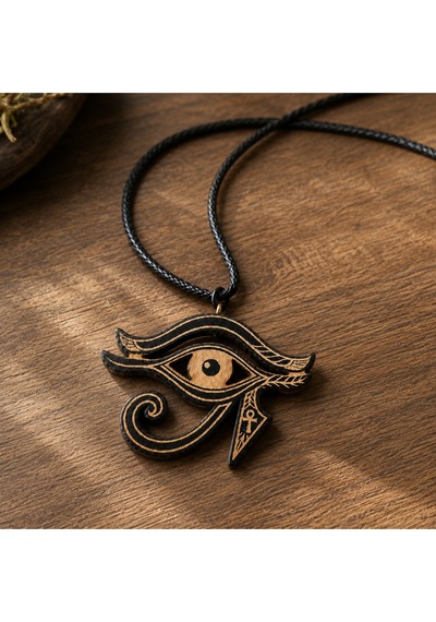 Horus Ra Vicdanın Gözü Ahşap Kolye - 50 Cm Deri İpli Unisex 01 - Siyah