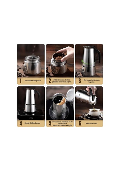 Çelik Ocak Üstü 9 Cup Fincan 450 Ml Moka Pot Espresso Cin285-9