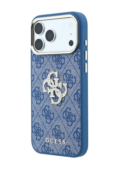 Apple iPhone Uyumlu 18 Pro Max  Kılıf Guess  Lisanslı 4g Büyük Taşlı Resin Logolu Pu Kapak Mavi