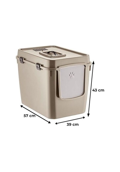 Handor Kapalı Kedi Tuvaleti Xxl 57x39x43 - Bej