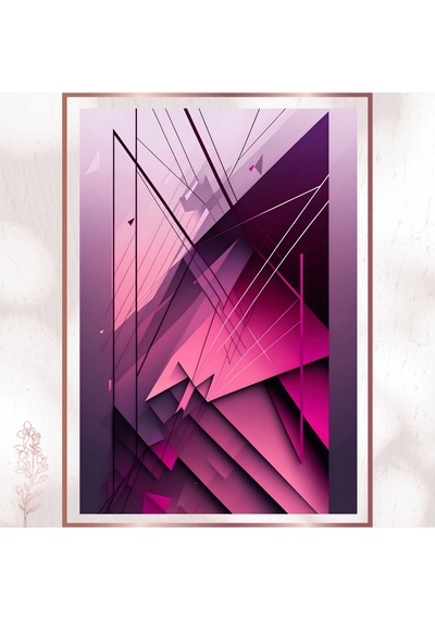 Pembe Geometrik Neon Pvc Tablo - Cyber Stil Modern Pvc Tablo