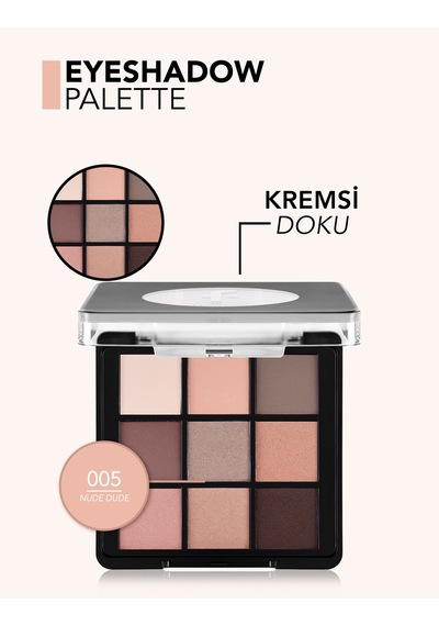 Kremsi Dokulu & Mat Bitişli/ışıltılı 9'lu Kompakt Göz Farı Paleti 8682536121156 005nudedude