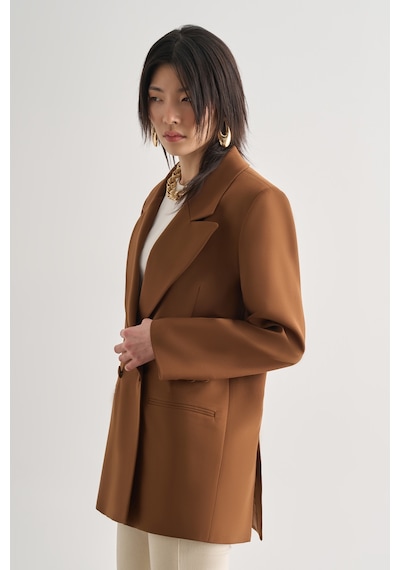 Mizalle Oversize Çift Yırtmaçlı Kahverengi Blazer Ceket Kahverengi