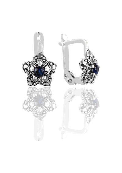 Gümüş Markazit ve Safir Taşlı Lotus Modeli Küpe