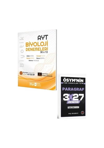 Biyotik 2027 Ayt Biyoloji Biyotik 30 X 13 Denemeleri+ Evp Akademi Paragraf