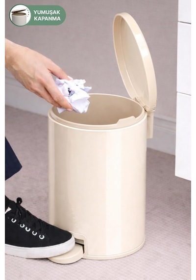 Cigo 3 Lt Banyo Mutfak Ofis Çelik Çöp Kovası - Bej