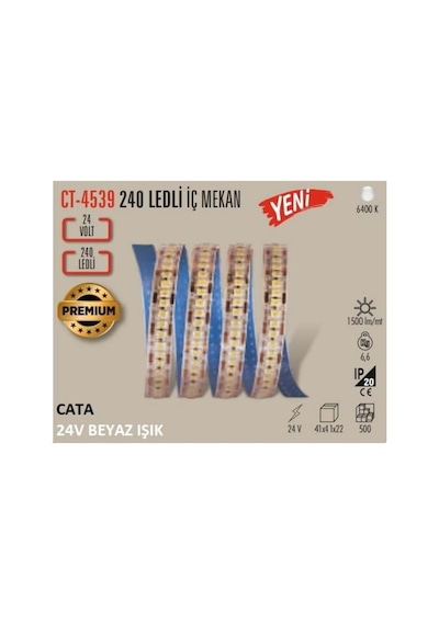 Ct-4539 24v Beyaz Işık 240 Led İç Mekan Şerit Led 5 Metre Ürün 24 Volttur Yanlış Trafo İle Çalıştırmayın Beyaz 6500k
