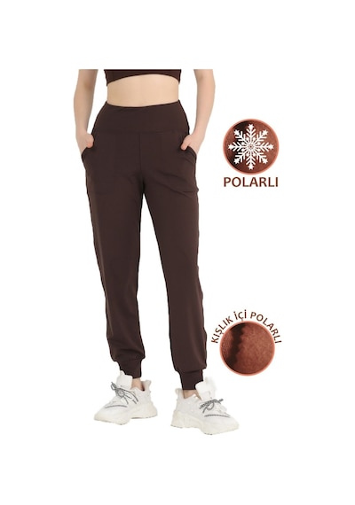 Kadın Koyu Kahve Polarlı Kışlık Eşofman Altı Jogger Yüksek Bel Şardonlu Dalgıç 1062 Koyu Kahve