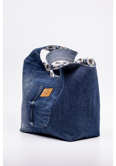 Fabric Craft Bag Omuz Çanta Pamuk Denim Lazer Efekt Yıkamalı Kot Lacivert