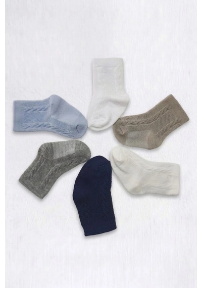 Cocole Socks Erkek Bebek Soket Çorabı Kraft Kutulu 6'lı Set Pamuklu 0-1 Yaş Örgülü Çok Renkli
