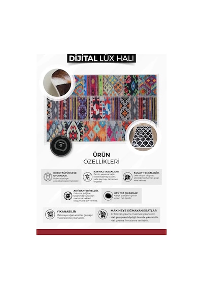 Ky7005 Multi Saçaksız Dijital Oval Halı Kaymaz Yıkanabilir Mutfak Antre Salon Halısı