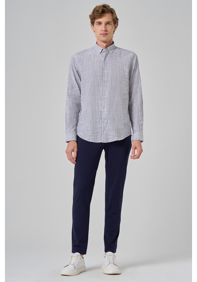 Morven Erkek Gri Pamuk Trend Çizgili Dynamic Fit Düğmeli Yaka Gömlek 26ms004004100 Gri
