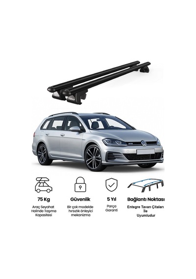 Volkswagen Golf 2014 Ve Sonrası Uyumlu Siyah Ara Atkı Port Bagaj Tavan Barı