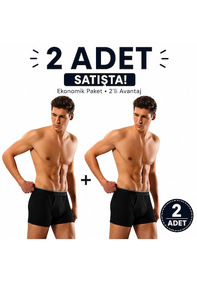 Erdem Erkek Siyah Pamuk 2 Adet Klasik Boxer Kutulu- 1445sw