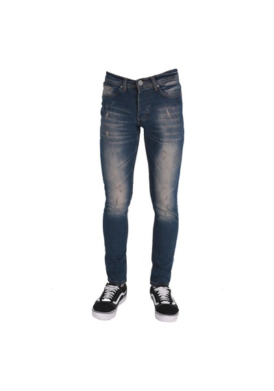 Erkek Denim Pantolon Tintli Lazerli Kot Giyim Trend Koyu Mavi