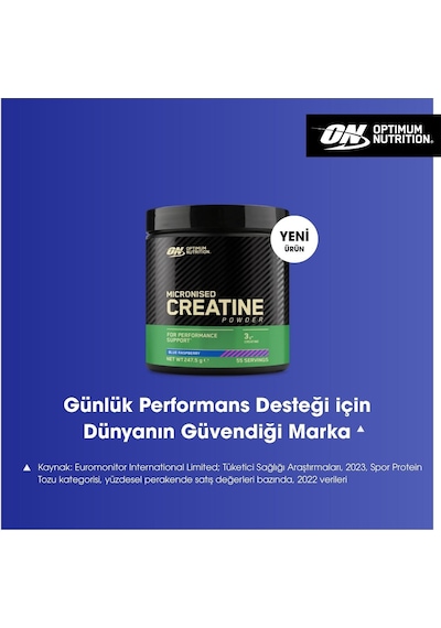 Kreatin Monohidrat Blue Raspberry Aromalı 247.5 G 55 Servis Kas Gücü Ve Desteği Tropikal Meyveli
