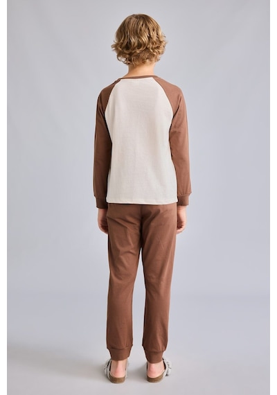 Defacto %100 Pamuk Bisiklet Yaka Reglan Uzun Kollu Üst Lastik Paça Alt 2li Pijama Takımı Erkek Çocuk I1443a826aubn321 Kahve-bn321