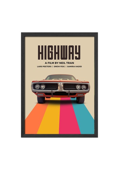 Highway Siyah Ahşap Çerçeveli Poster, Dekoratif Seyahat Duvar Tablosu