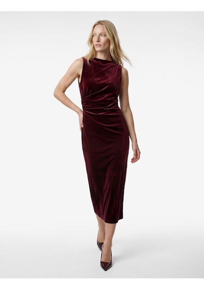 Koton Dik Yaka Slim Fit Kolsuz Drapeli Yırtmaç Detaylı Uzun Bodycon Kadife Elbise Bordo 6wak80091uk