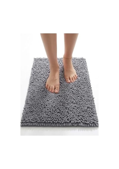 Şönil Banyo Paspası, Mikro Elyaf, Beyaz, 40x60 Cm Banyo Halısı, Uzun Tüylü, Yüksek Emicilik, Makinede Yıkanabilir Gri Diğer