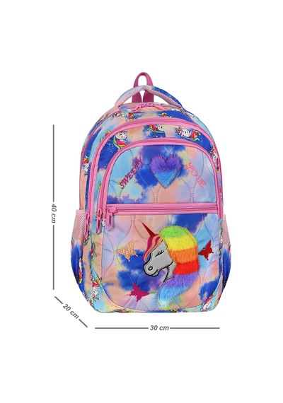 Unicorn Desenli 3 Lü Ortopedik Kız Okul Çantası Seti Okul Çantası+beslenme Çantası+kalemlik Koyu Purple