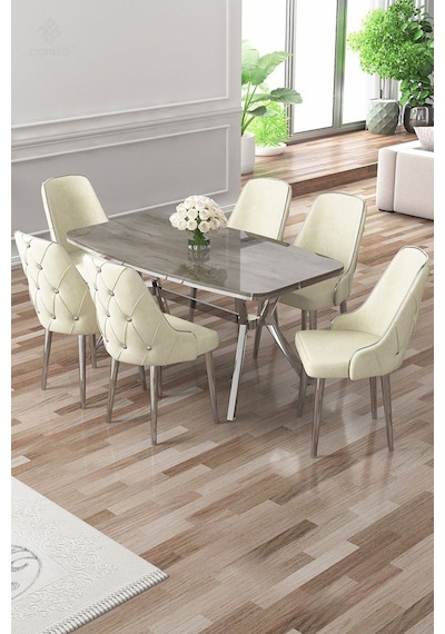 Canisa Asel Serisi 90x160 Lak Panel Antrasit İroni Krom Ayaklı Masa Takımı Ve 6 Krem Sandalye Antrasit İroni Masa Krem Sandalye Ayaklar Krom Canisa Asel Serisi 90x160 Lak Panel Antrasit İroni Krom Ayaklı Masa Takımı Ve 6 Krem Sandalye Antrasit İroni Masa Krem Sandalye Ayaklar Krom