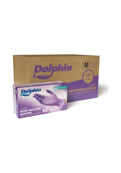 Dolphin Tek Kullanımlık Lila Nitril Eldiven - Muayne Eldiveni Medium Orta Boy - 100'lü 20 Paket