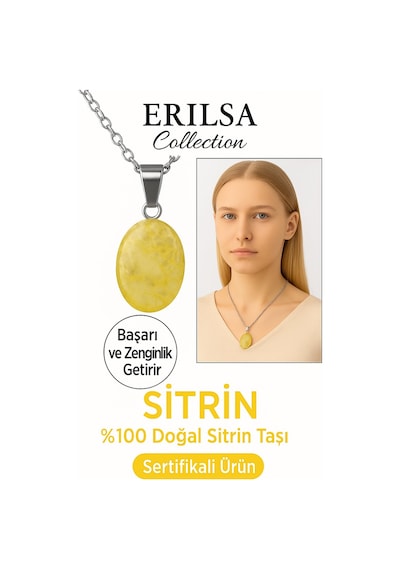 Erilsa Sertifikalı Oval Sitrin Taşı Doğal Taş Kolye Bolluk Ve Bereket Çok Renkli