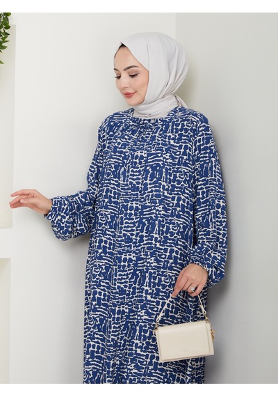 Nevayla Moda Önü Büzgülü Viskon Elbise - İndigo / E0130 İndigo