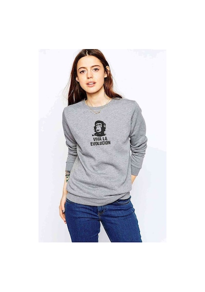 Viva La Evolution Baskılı Gri Kadın Sweatshirt