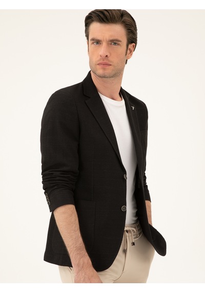 Cacharel Siyah Slim Fit Pamuk Karışımlı Ceket