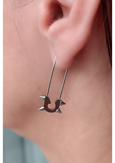 Kancalı İğne Şekilli Çelik Unisex Küpe Tek Adet El Yapımı Küpe Çelik