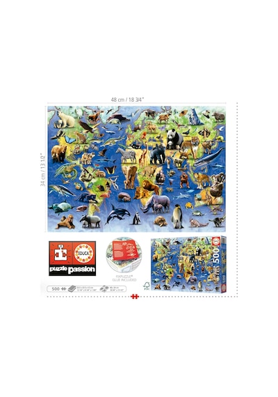 Educa 500 Parça Yüz Tehlike Altındaki Hayvan Türü Puzzle - 19908 - One Hundred Endangered Species