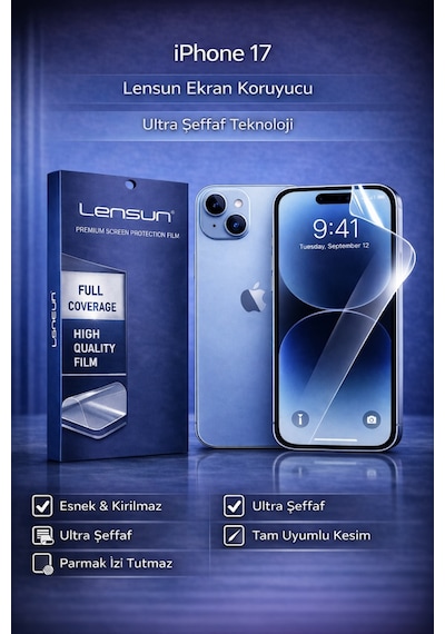 Lensun Apple iPhone Uyumlu  17 Ultra Şeffaf Esnek Ekran Koruyucu Film