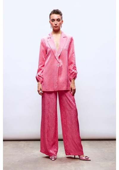 Sateen Saten Desenli Pantolon - Pembe