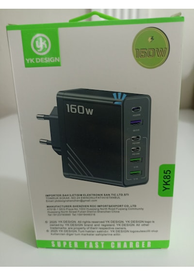 Yk Desıgn Yk85 160w Pd/usb/pd 6 Çıkışlı Şarj Başlığı Siyah