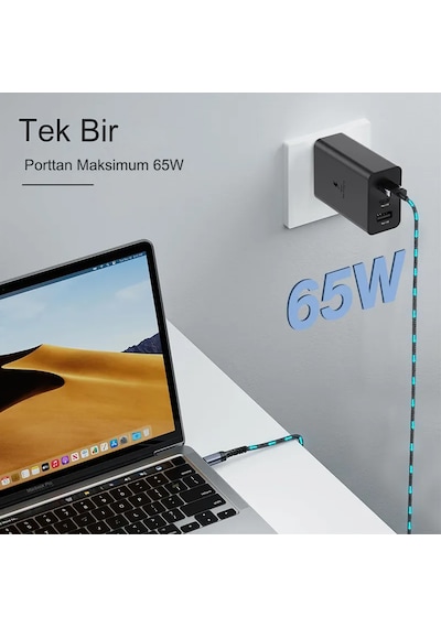65w 3in1 2xpd+usb Ev Tipi Adaptör 3 Çıkışlı 65w - 25w - 15w