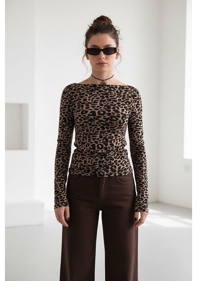 Seeh Leopar Kayık Yaka Uzun Kollu Body Sh322